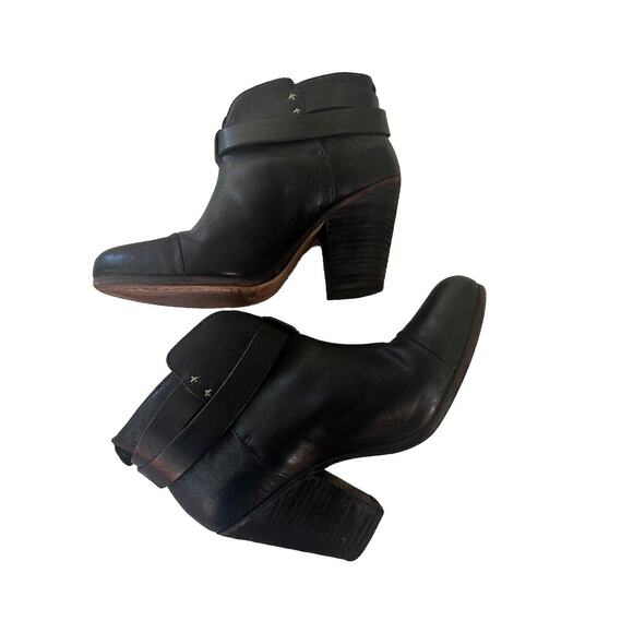 rag & bone Shoes - Rag & Bone Black Leather Harrow Stacked Heel Ankle Boots Sz EU 37.5 US 7.5